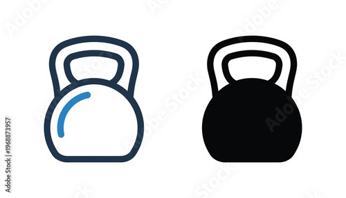 Two kettlebell icons a colorful outline and a solid black silhouette representing fitness and strength