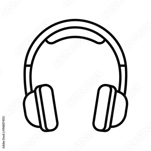 Simple line art icon of modern headphones, representing music, audio, and sound.