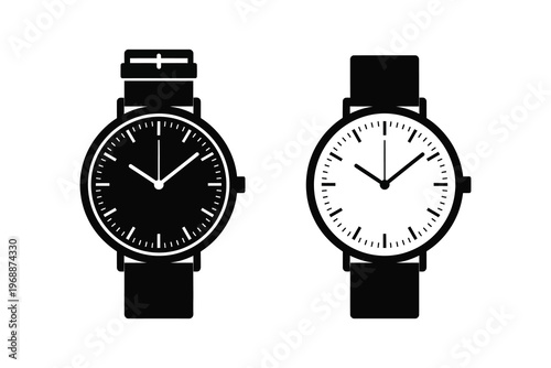 Elegant black and white wristwatch icons a minimalist timekeeping representation for design projects