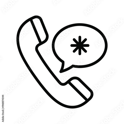 Retro telephone handset with a speech bubble containing an asterisk, symbolizing communication.