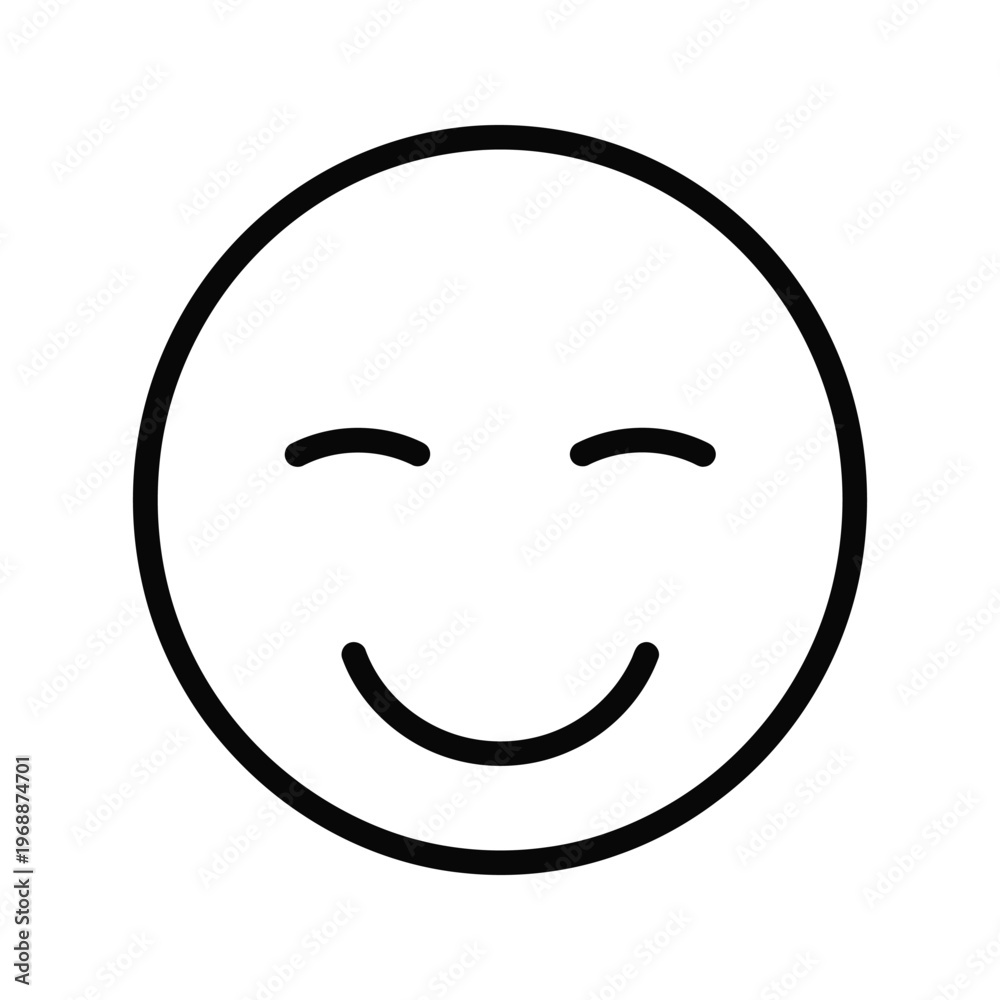 Fototapeta premium Simple line drawing of a happy smiley face with closed eyes and a wide smile.