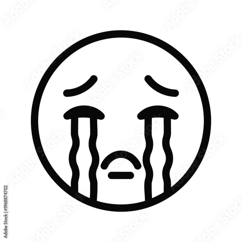 Line art illustration of a sad crying face with tears streaming down its cheeks.