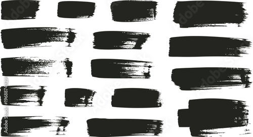 Collection of diverse hand painted thick brush stroke elements isolated on transparent background for graphic design use