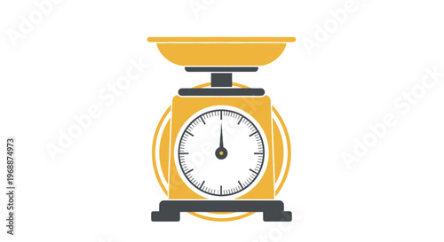 Vintage scale, yellow kitchen weight, retro clock face, measuring balance