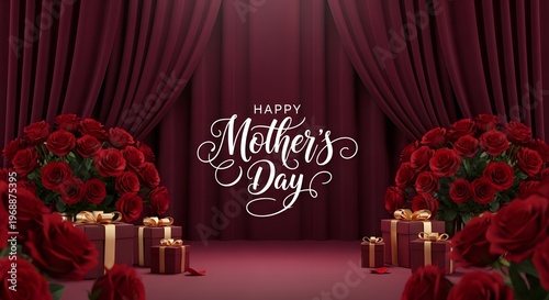 Elegant mother's day backdrop with roses gifts and candles