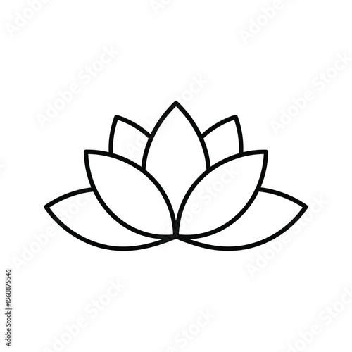 Minimalist outline of a blooming lotus flower, representing peace, purity, and spiritual enlightenment.