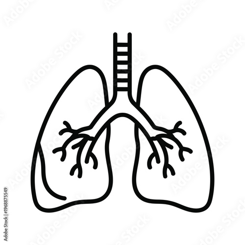 Stylized icon of human lungs with trachea, illustrating respiratory system, health, and medical science.