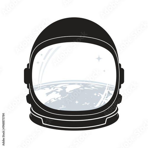 Astronaut wearing a helmet viewing Earth from space with stars