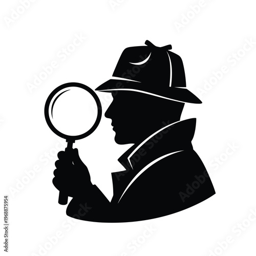 A detective examines clues with a magnifying glass closely.
