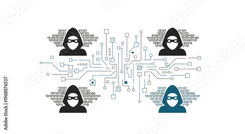 Four Hackers Wearing Masks Online.