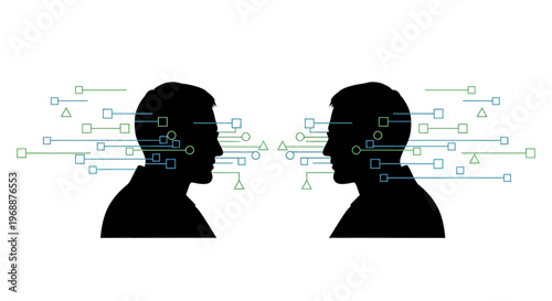 Silhouettes of two people communicating.