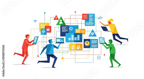 People working with technology devices.