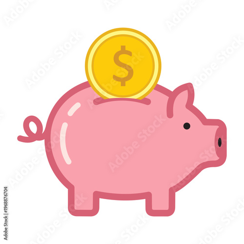 Piggy bank with coin icon, savings and finance concept, flat vector illustration