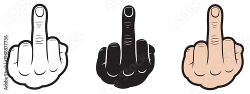 middle finger icon, rude hand gesture symbol vector illustration isolated on white background bold outline design