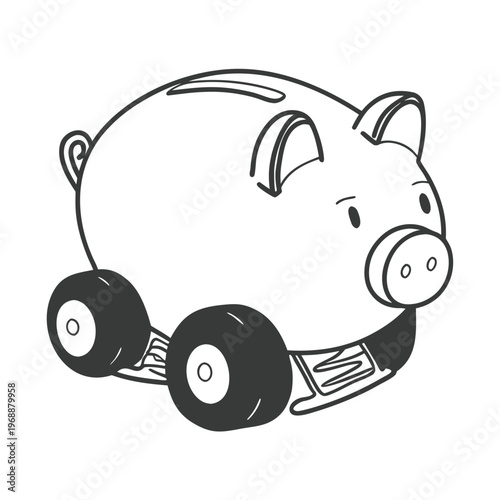 keep money cart  Piggy Bank on Wheels Drawing icon vector line art an white bacground.eps