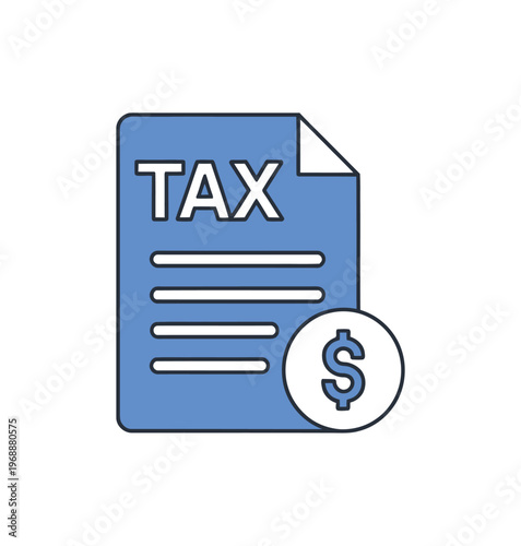 A blue tax form with a dollar sign on a white background, representing financial obligations and taxation.