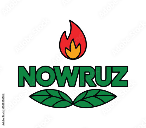 A logo for Nowruz, a traditional Persian New Year celebration, featuring a flame and leaves.