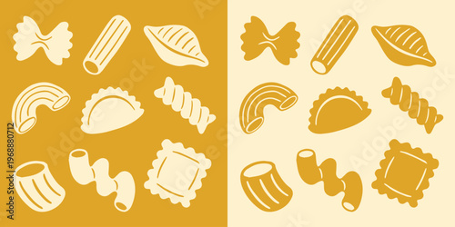 minimal pasta types silhouette icon set italian food collection vector illustration