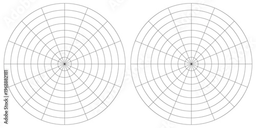 Coaching tool. Polar grid of 10 segments and 5 concentric circles. Circle diagram of lifestyle balance. Wheel of life template. Vector blank polar graph paper. Blank.