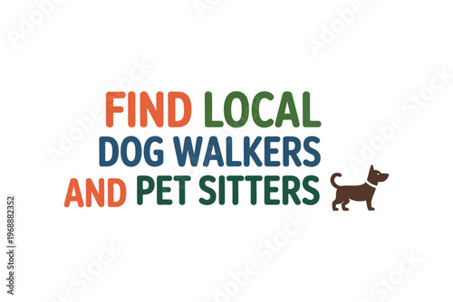 A colorful logo for finding local pet services with a cute dog illustration