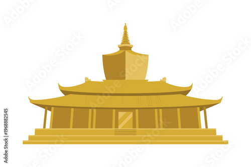 A golden pagoda temple with a white background