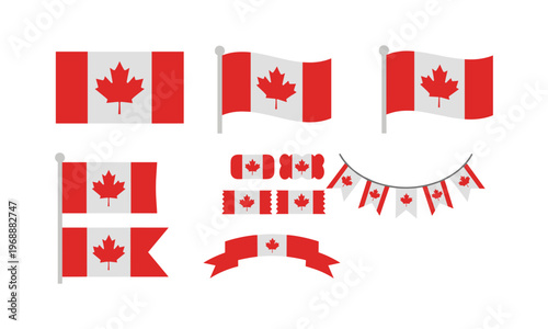Canadian themed flags and decorative items for celebrations