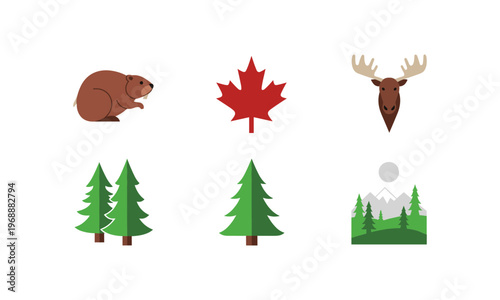 Iconic symbols representing canadian wildlife and nature