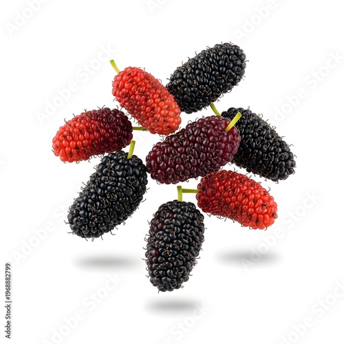 Fresh ripe red and black raspberries isolated on transparent background
