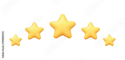 3D golden stars rating icons with soft gradient cute award symbols. Vector illustration isolated on white background.