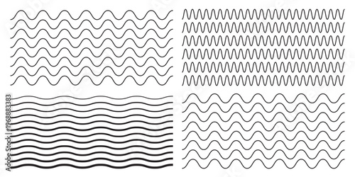 Waves line set. Wave ornament pattern. Set of wavy zigzag lines. Wave thin line background. Vector zigzag and wavy horizontal underline. Vector