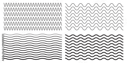 Waves line set. Wave ornament pattern. Set of wavy zigzag lines. Wave thin line background. Vector zigzag and wavy horizontal underline. Vector