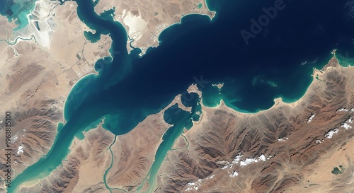 Stunning turquoise waters and rocky cliffs of the Persian Gulf, Iran.