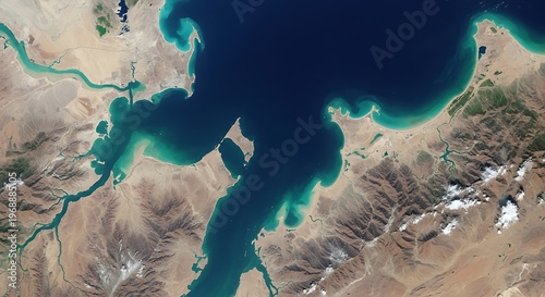 Stunning turquoise waters and rocky cliffs of the Persian Gulf, Iran.