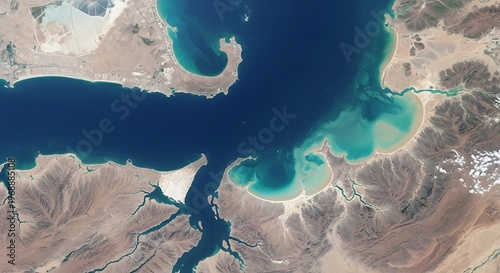 Stunning turquoise waters and rocky cliffs of the Persian Gulf, Iran.