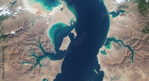 Stunning turquoise waters and rocky cliffs of the Persian Gulf, Iran.