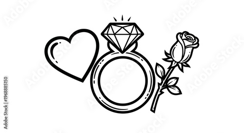 Engagement Ring with Heart and Rose.