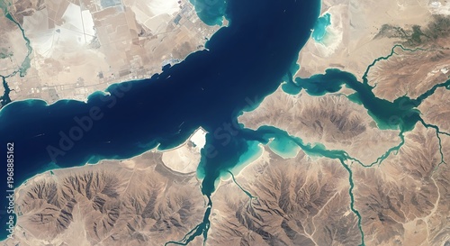 Stunning turquoise waters and rocky cliffs of the Persian Gulf, Iran.