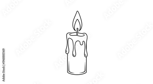 A burning candle with melted wax.