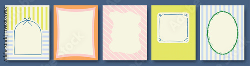 Decorative frame collection for birthday card, invitation, poster and greeting design with pastel border, elegant outline and minimal geometric style on soft colorful background templates.