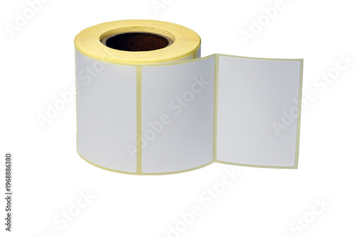 A roll of self-adhesive white labels on a liner, designed for thermal barcode printers, shipping logistics, and inventory labeling on a white background.