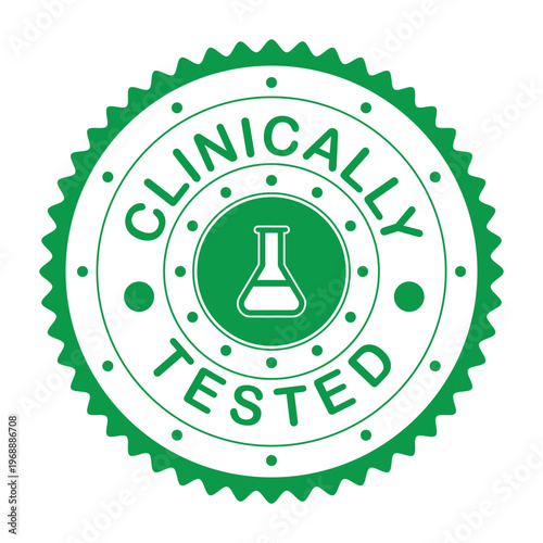Clinically Tested Green Badge Stamp with Laboratory Flask Icon – Certified Quality Seal Design