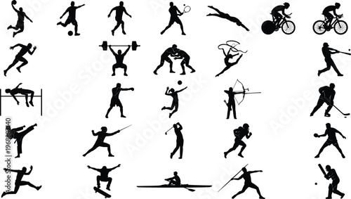 Massive Collection Of Professional Sport Athlete Silhouettes Representing Olympic Events Gymnastics Martial Arts Racing And Team Games