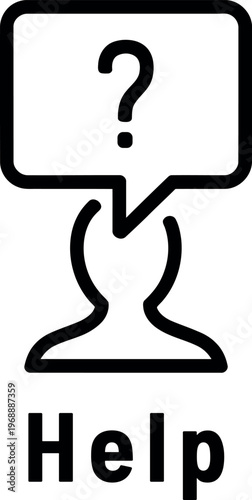 Icon of a human silhouette inside a speech bubble with a question mark and the word help