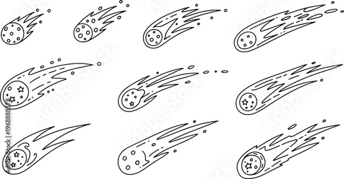 A stunning illustration of multiple meteors in various stages of burning up in the atmosphere