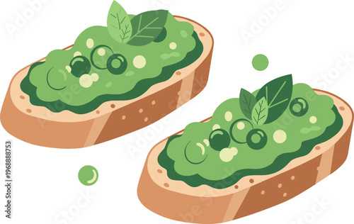 A delicious serving of guacamole on toasted bread for a healthy snack