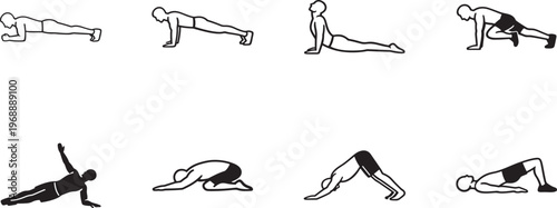 Person doing plank exercise icon set in minimal style for fitness, workout and health design use