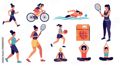 Various women engaging in different sports and fitness activities together