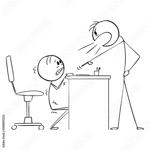 A cartoon illustration of a man being scolded by his boss at work
