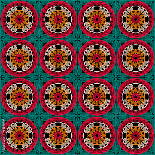 Pattern with crochet granny square wallpaper handmade decorative art design print