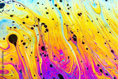 Close up on a soap bubble with random abstract forms and colors for background